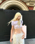 Rase le sol Gothic Print Cropped White Tee - PINKPARKS