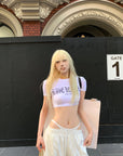 Rase le sol Gothic Print Cropped White Tee - PINKPARKS