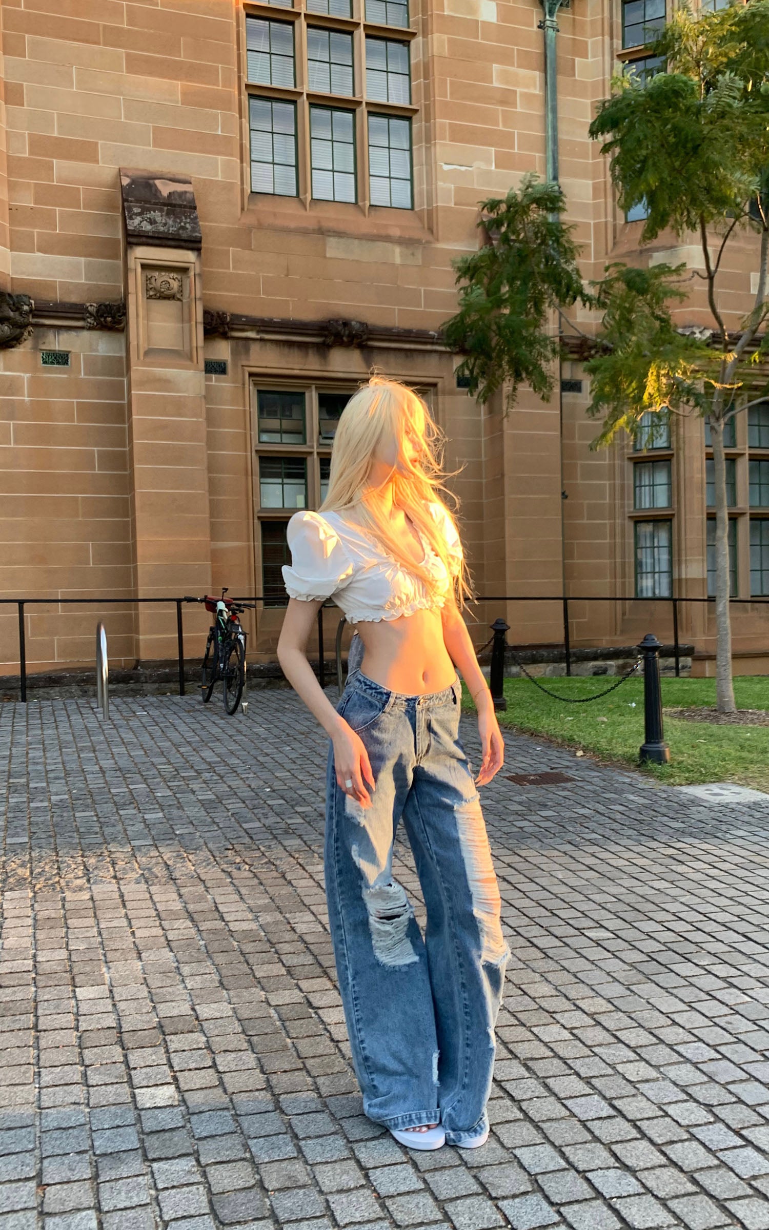 Rase le sol Distressed Wide-Leg Washed Denim Jeans - PINKPARKS