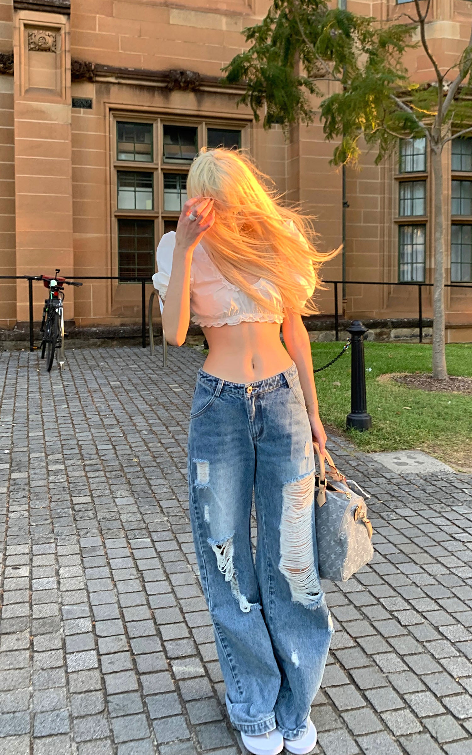 Rase le sol Distressed Wide-Leg Washed Denim Jeans - PINKPARKS