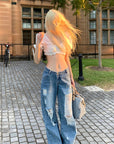 Rase le sol Distressed Wide-Leg Washed Denim Jeans - PINKPARKS