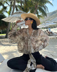 ROVENTE Sheer Leopard Blouse with Draped Tie & Rosette - PINKPARKS