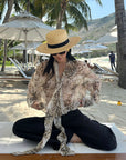 ROVENTE Sheer Leopard Blouse with Draped Tie & Rosette - PINKPARKS