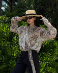 ROVENTE Sheer Leopard Blouse with Draped Tie & Rosette - PINKPARKS