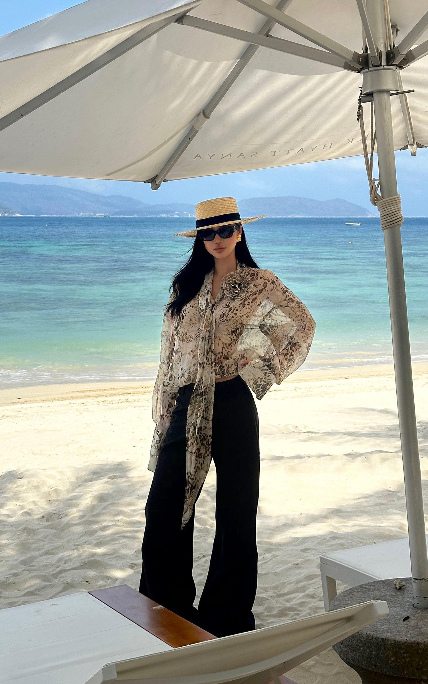 ROVENTE Sheer Leopard Blouse with Draped Tie &amp; Rosette - PINKPARKS