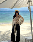 ROVENTE Sheer Leopard Blouse with Draped Tie & Rosette - PINKPARKS