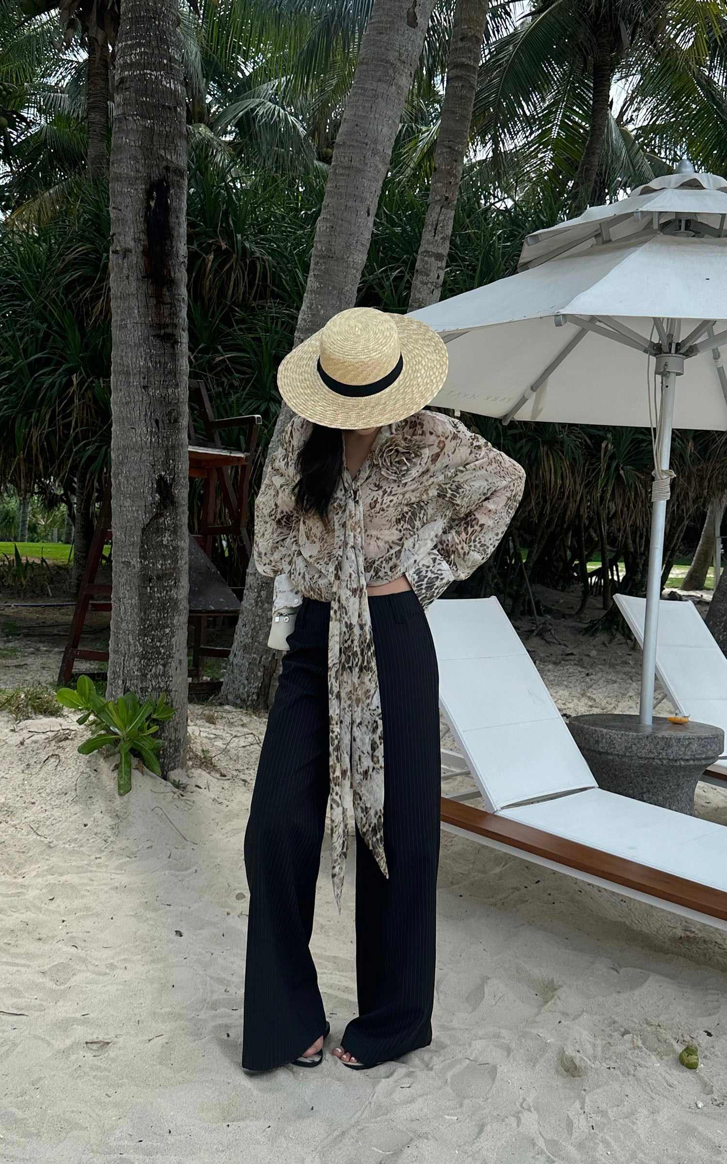 ROVENTE Sheer Leopard Blouse with Draped Tie &amp; Rosette - PINKPARKS