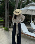 ROVENTE Sheer Leopard Blouse with Draped Tie & Rosette - PINKPARKS