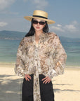 ROVENTE Sheer Leopard Blouse with Draped Tie & Rosette - PINKPARKS