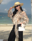 ROVENTE Sheer Leopard Blouse with Draped Tie & Rosette - PINKPARKS