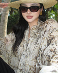 ROVENTE Sheer Leopard Blouse with Draped Tie & Rosette - PINKPARKS
