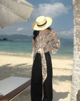 ROVENTE Sheer Leopard Blouse with Draped Tie & Rosette - PINKPARKS