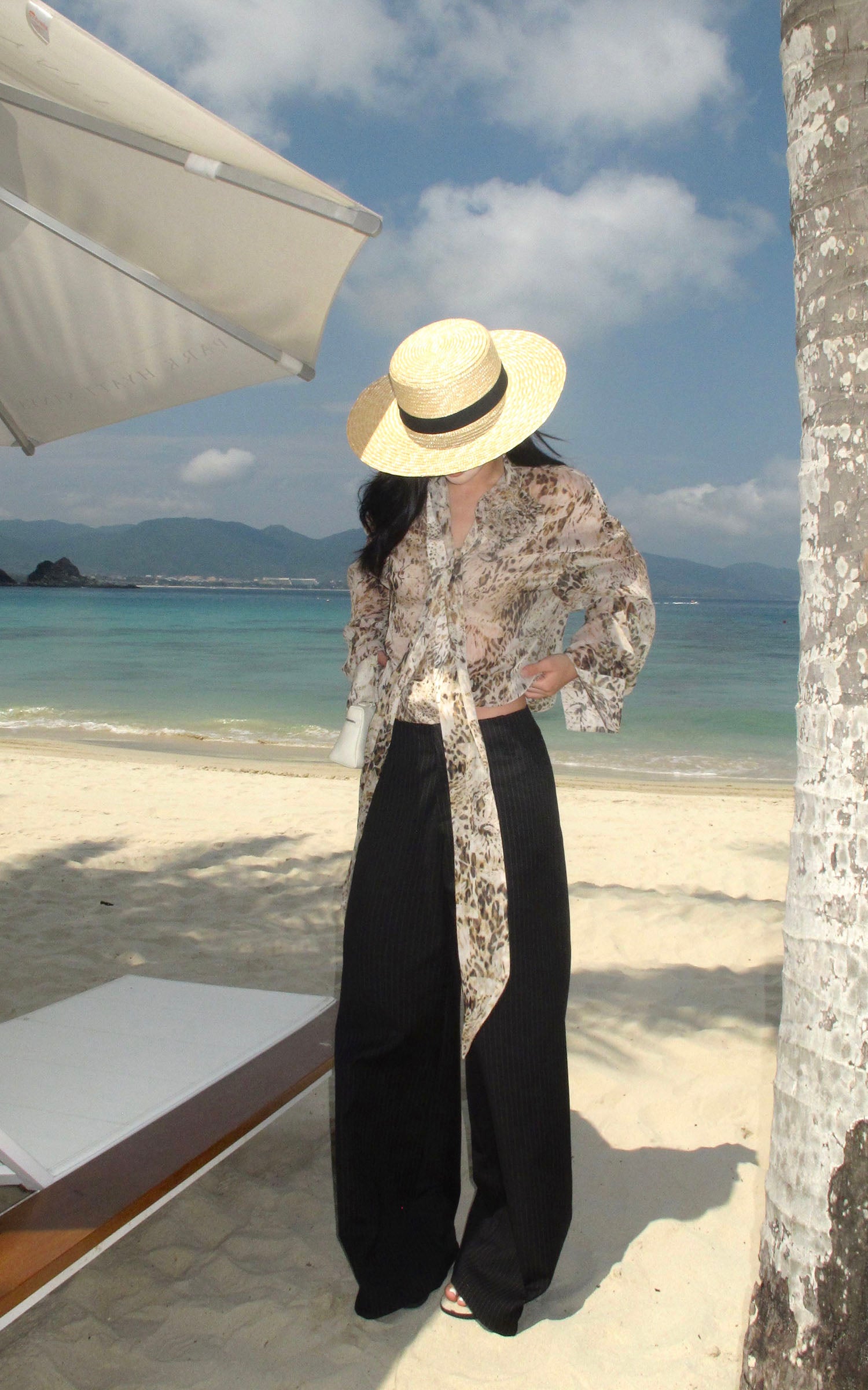ROVENTE Pinstripe Tailored Wide-Leg Pants - PINKPARKS