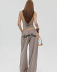 IAMXIAA Strapless Tube Top and Wide Leg Sweatpants Set Casual Streetwear Two Piece Outfit