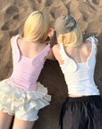 Rase le sol Cross-Stitched Winged Strap Bow Tank Top - PINKPARKS