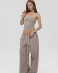 IAMXIAA Strapless Tube Top and Wide Leg Sweatpants Set Casual Streetwear Two Piece Outfit