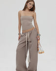 IAMXIAA Strapless Tube Top and Wide Leg Sweatpants Set Casual Streetwear Two Piece Outfit