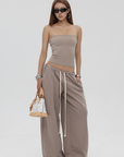 IAMXIAA Strapless Tube Top and Wide Leg Sweatpants Set Casual Streetwear Two Piece Outfit