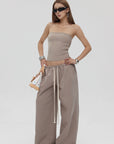 IAMXIAA Strapless Tube Top and Wide Leg Sweatpants Set Casual Streetwear Two Piece Outfit