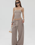 IAMXIAA Strapless Tube Top and Wide Leg Sweatpants Set Casual Streetwear Two Piece Outfit