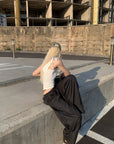 Rase le sol Double-Layered Overlap Drawstring Pants - PINKPARKS