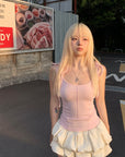 Rase le sol Cross-Stitched Winged Strap Bow Tank Top - PINKPARKS