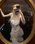 Rase le sol Ruffled Halter Sleeveless Knit Top in Soft Cream - PINKPARKS