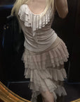 Rase le sol Ruffled Halter Sleeveless Knit Top in Soft Cream - PINKPARKS