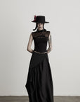 DOINDULGE Gothic Mesh Paneled Sleeveless Top with Red Orb Detail