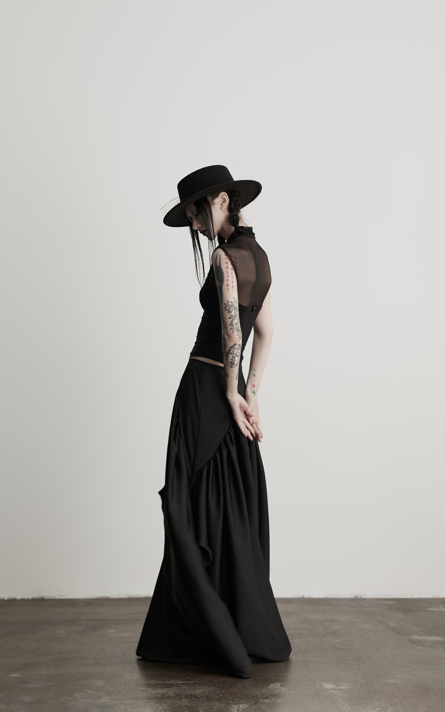 DOINDULGE Gothic Mesh Paneled Sleeveless Top with Red Orb Detail