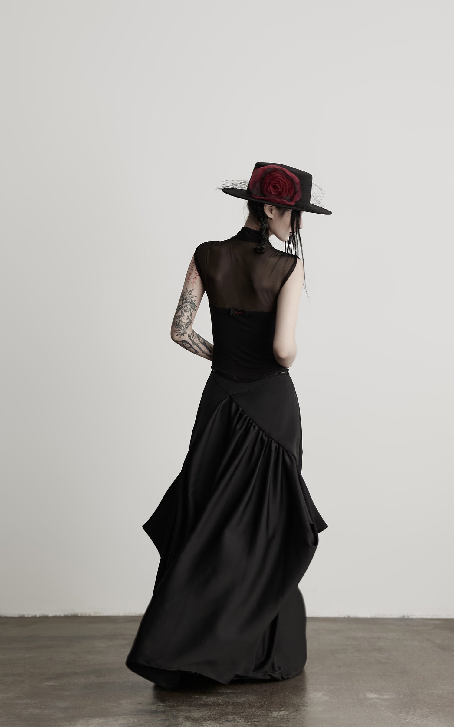 DOINDULGE Gothic Mesh Paneled Sleeveless Top with Red Orb Detail