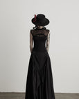 DOINDULGE Gothic Mesh Paneled Sleeveless Top with Red Orb Detail