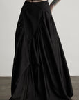 缺细节 DOINDULGE Draped Panel Asymmetrical Maxi Skirt in Black Satin