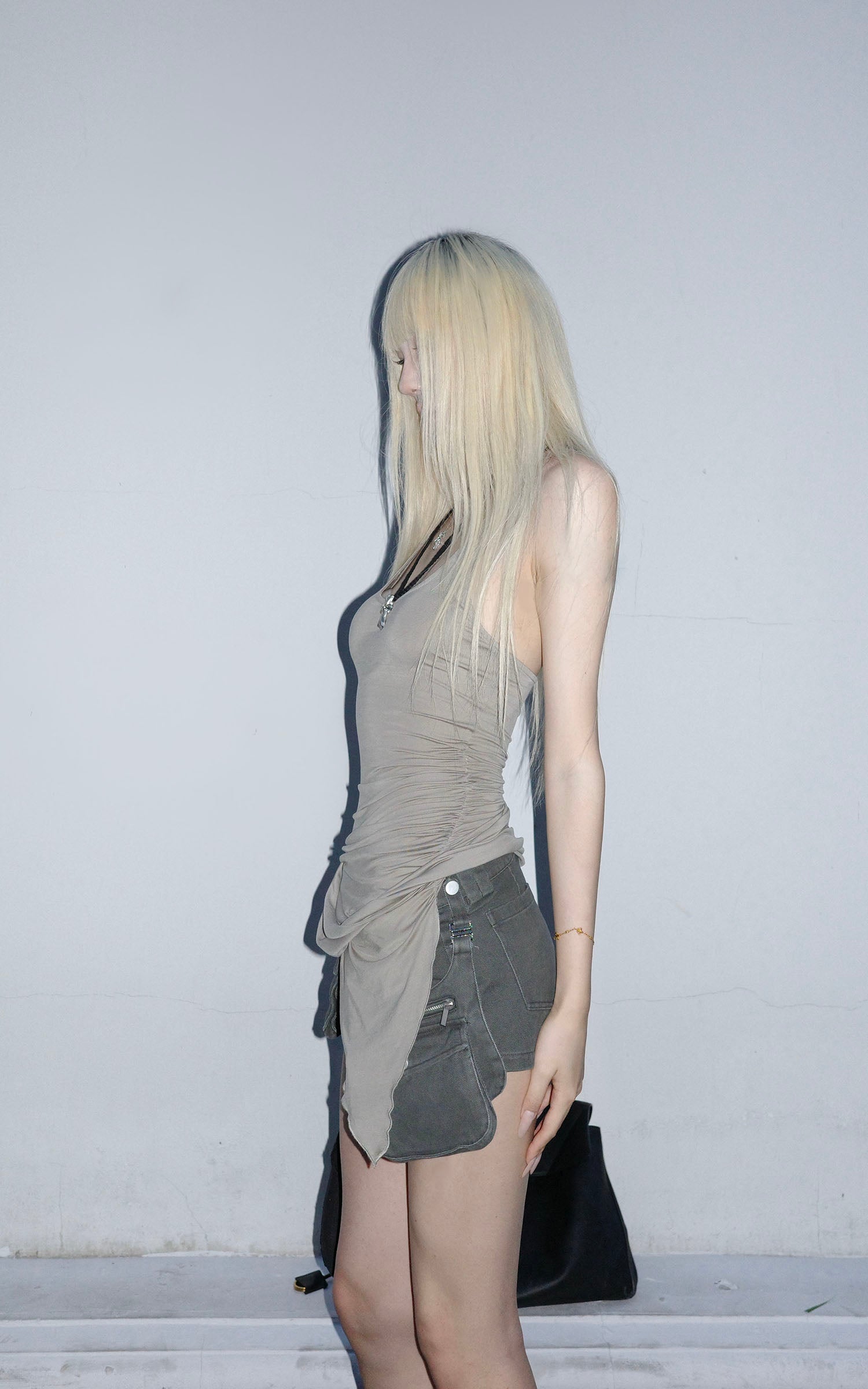 Rase le sol Asymmetric Ruched Tank Top - PINKPARKS