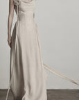 DOINDULGE Draped Maxi Dress with Corset Waist and Rosette Detail