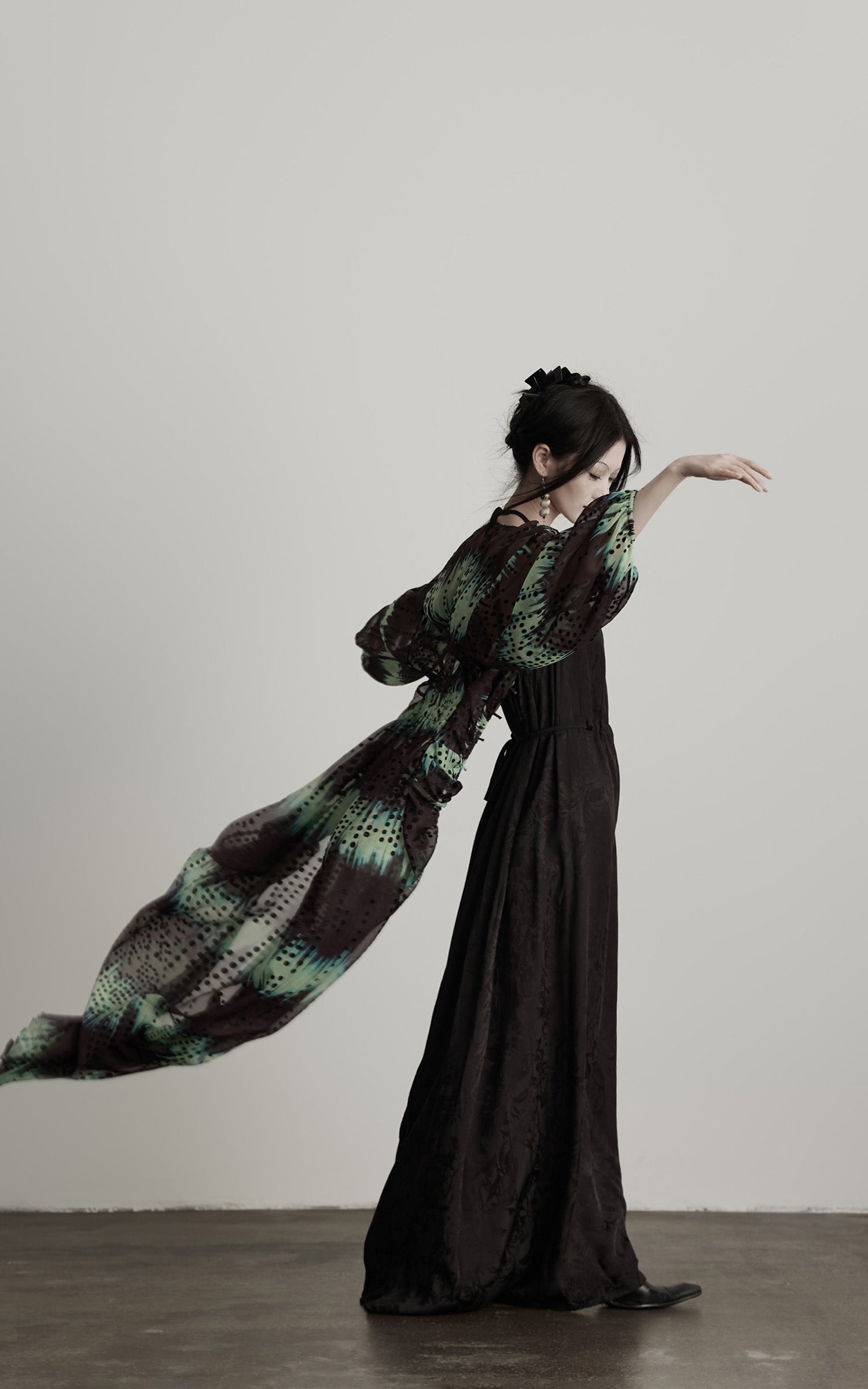DOINDULGE Draped Dot Mesh Cardigan