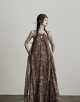 DOINDULGE Feather-Printed Halter Dress with Beaded Straps and Draped Silhouette