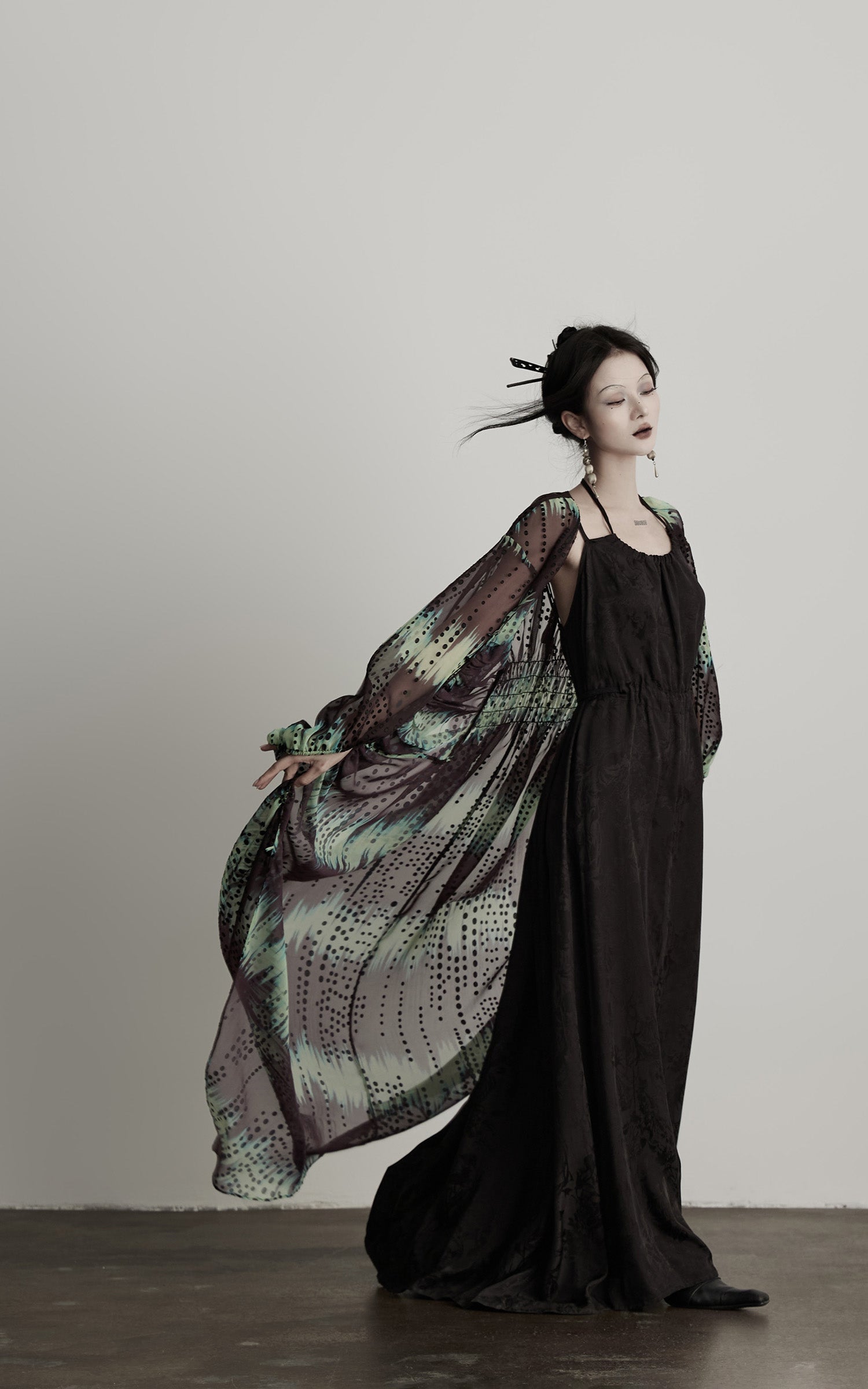 DOINDULGE Draped Dot Mesh Cardigan