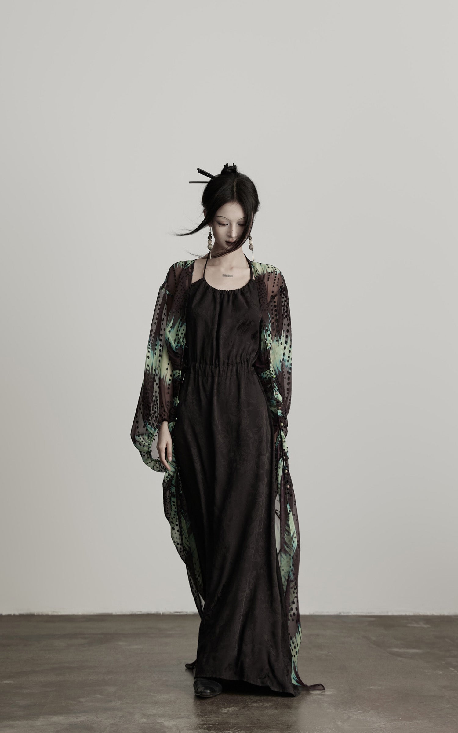 DOINDULGE Draped Dot Mesh Cardigan