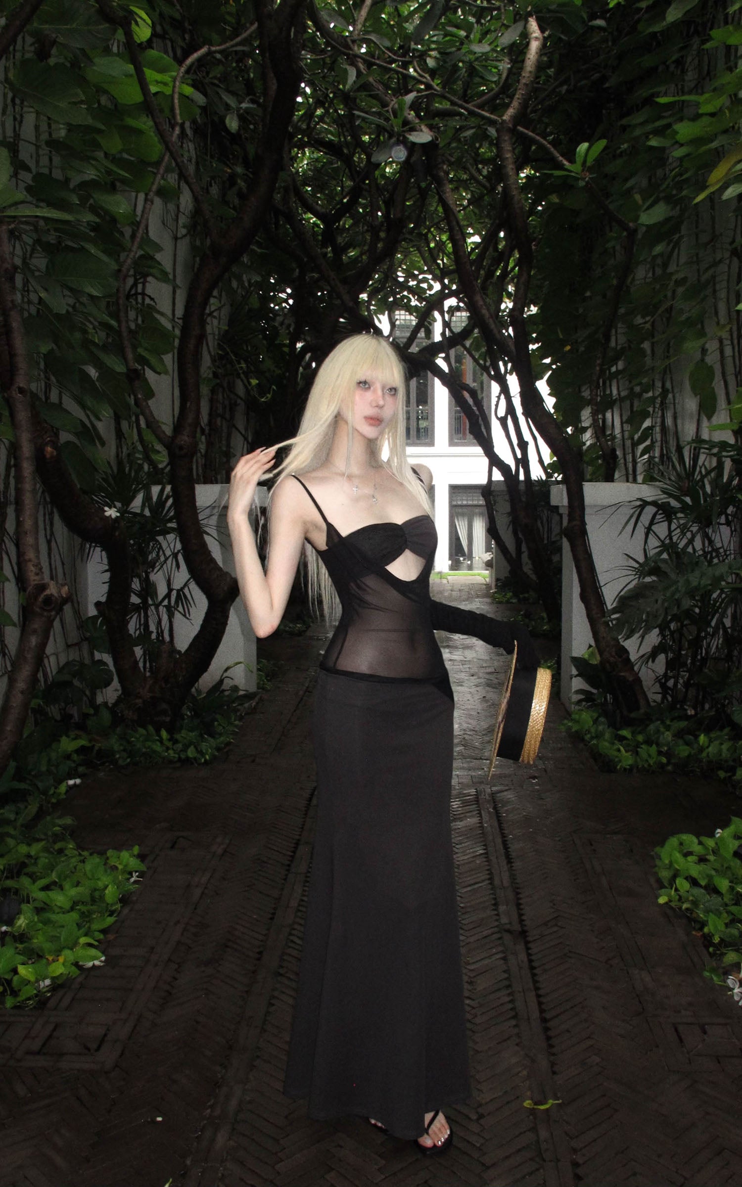 Rase le sol Sheer Panel Spliced Corset Maxi Dress - PINKPARKS