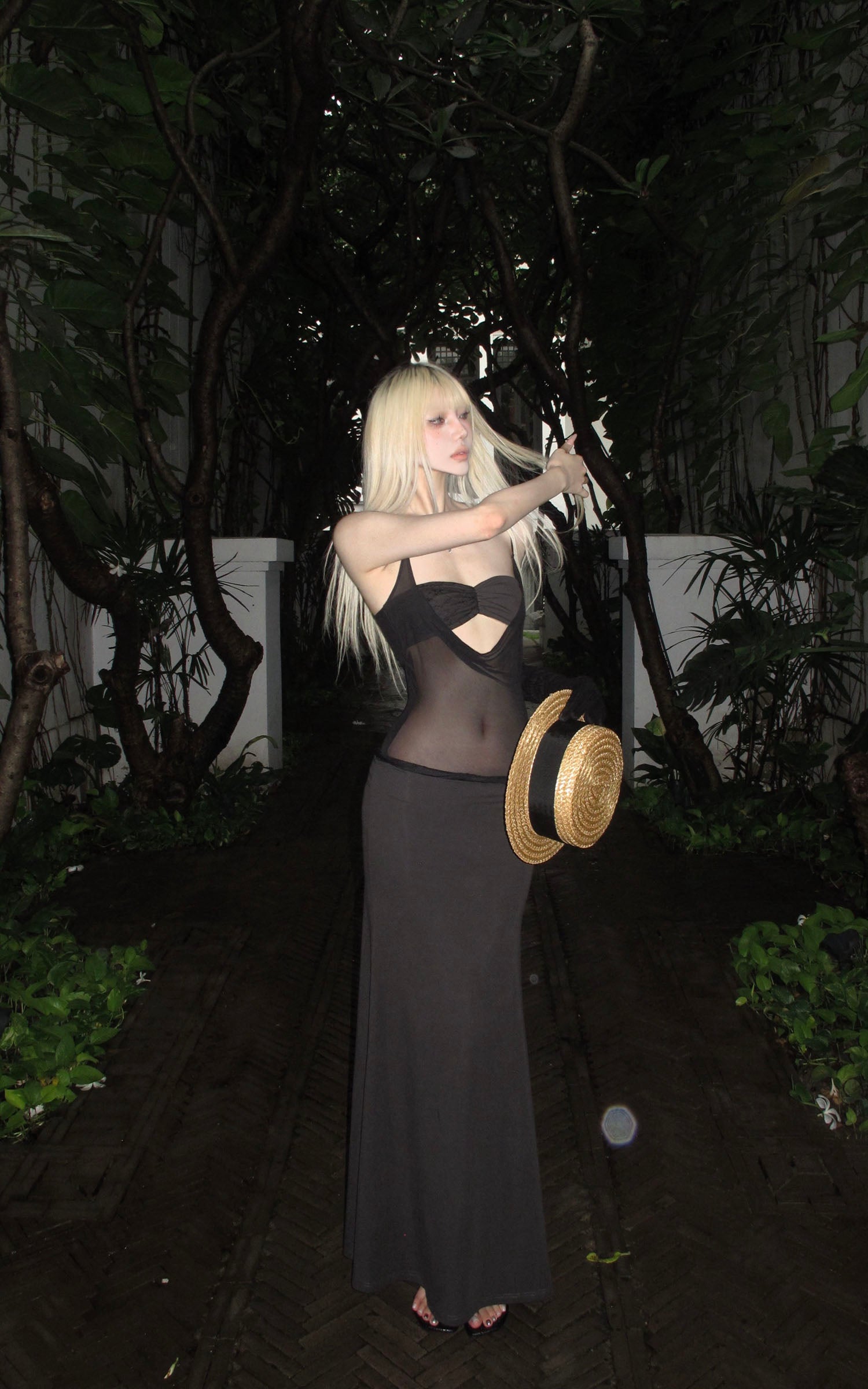 Rase le sol Sheer Panel Spliced Corset Maxi Dress - PINKPARKS