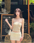 DreamyNerd Knit Eyelet Mini Skirt with Drawstring Waist - PINKPARKS