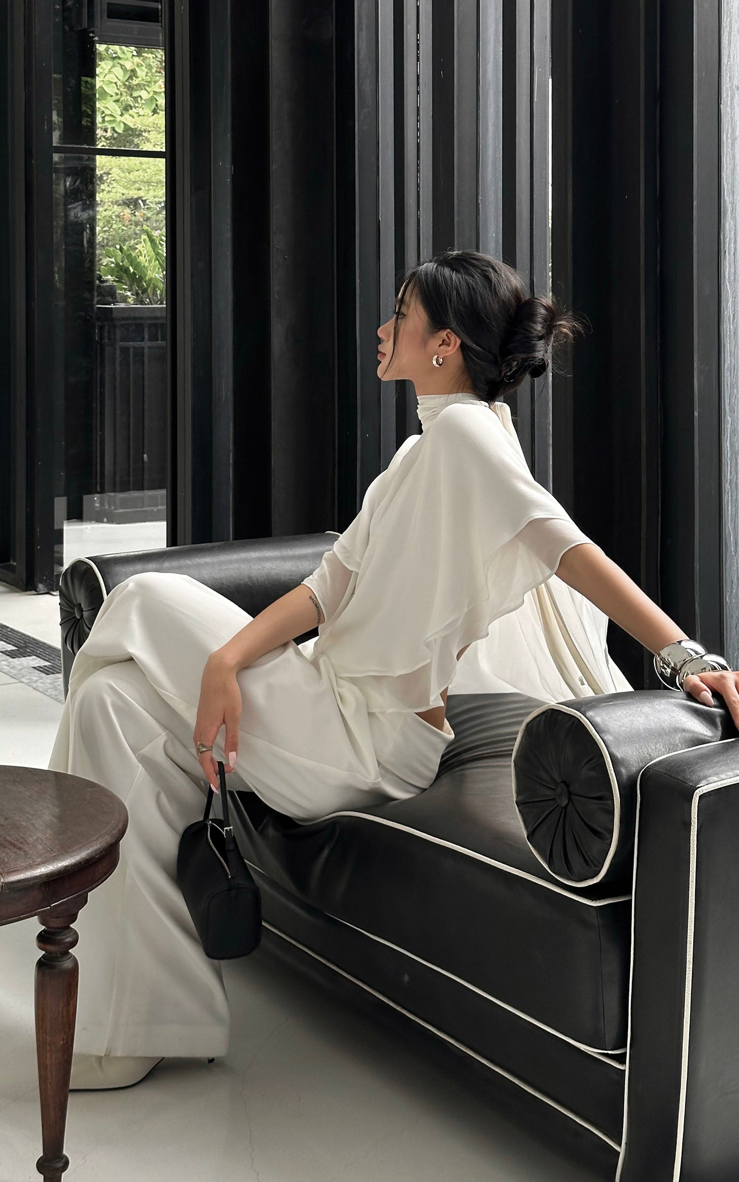 ROVENTE Draped Layered Cape Blouse - PINKPARKS