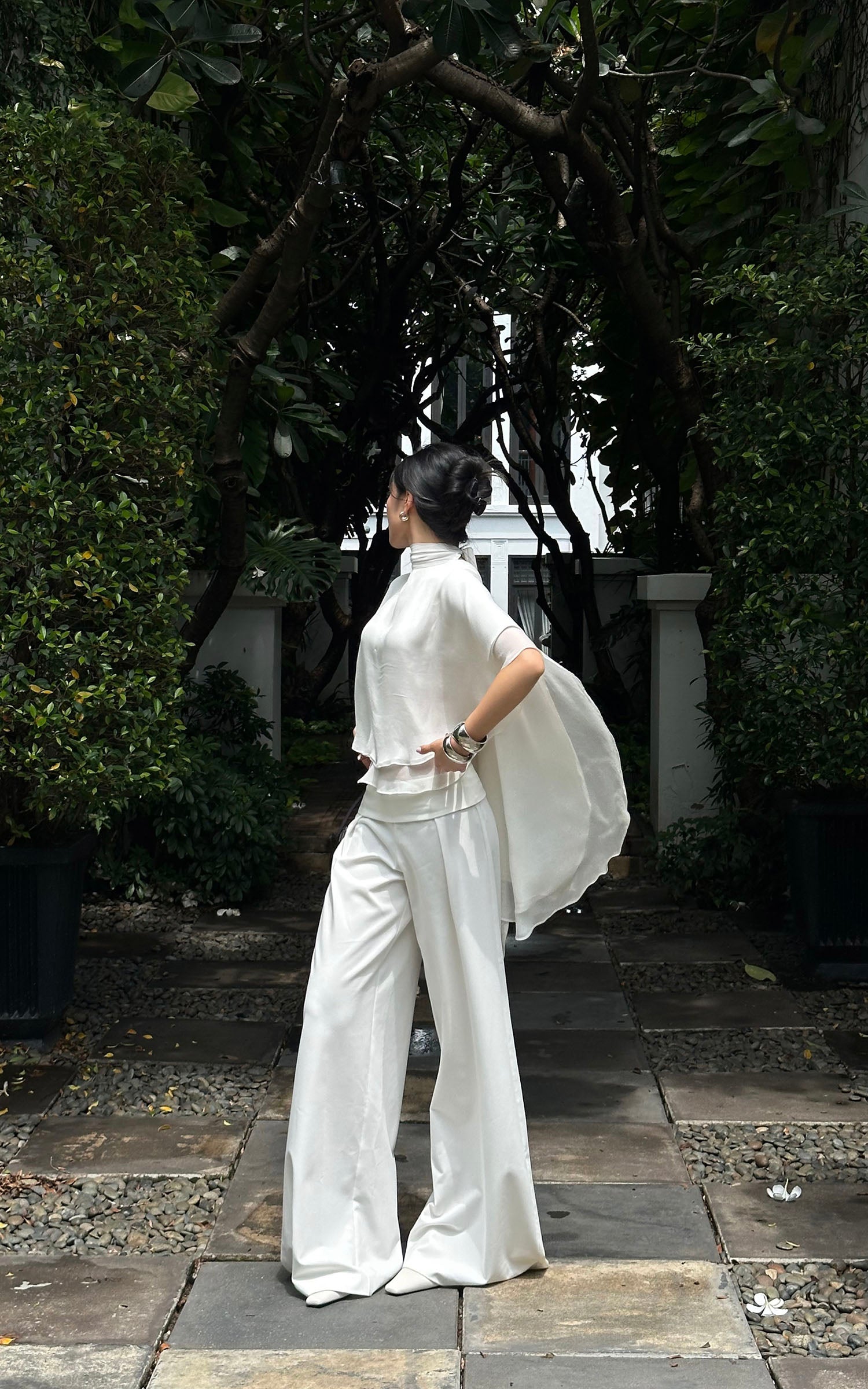 ROVENTE Draped Layered Cape Blouse - PINKPARKS