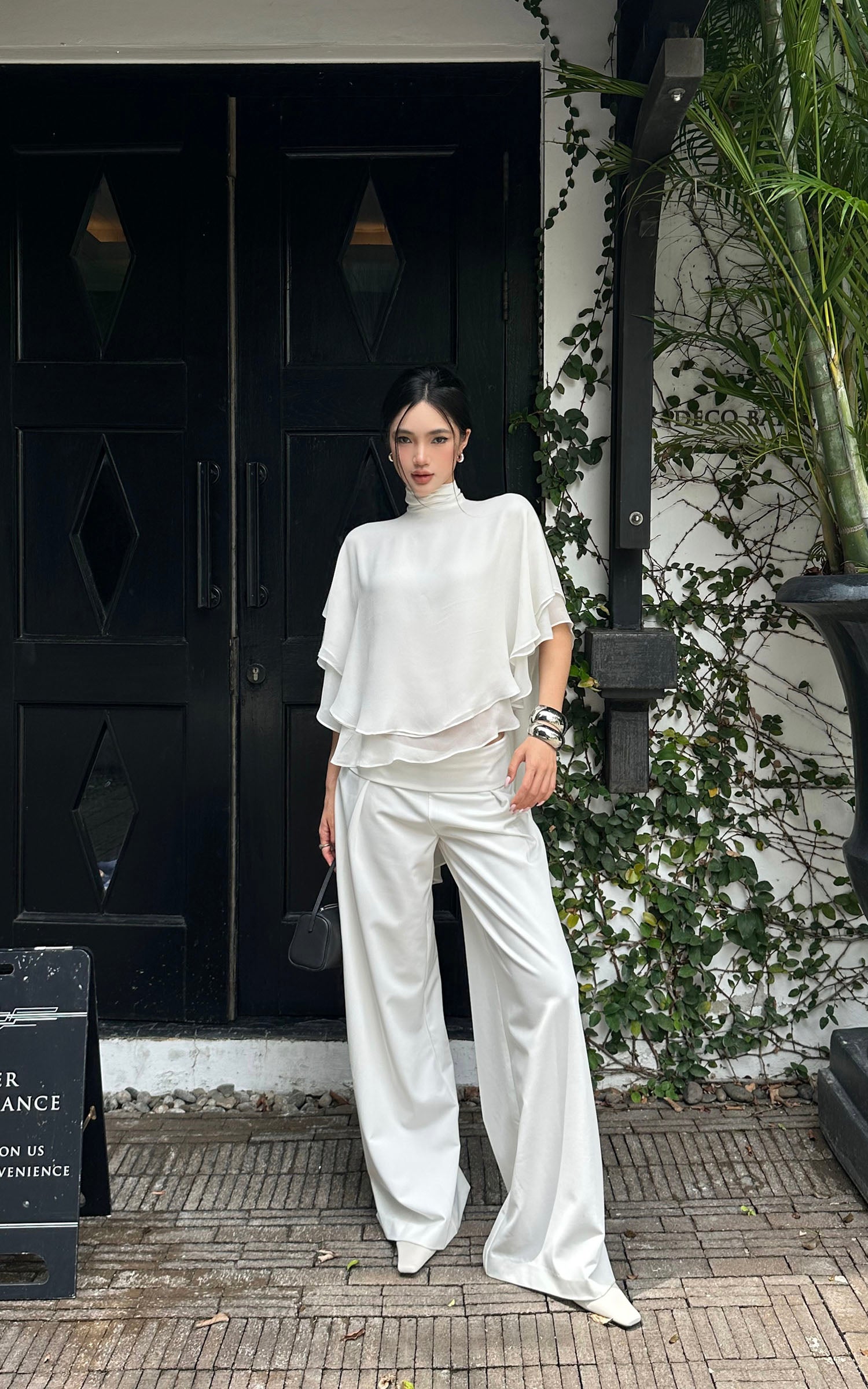 ROVENTE Draped Layered Cape Blouse - PINKPARKS