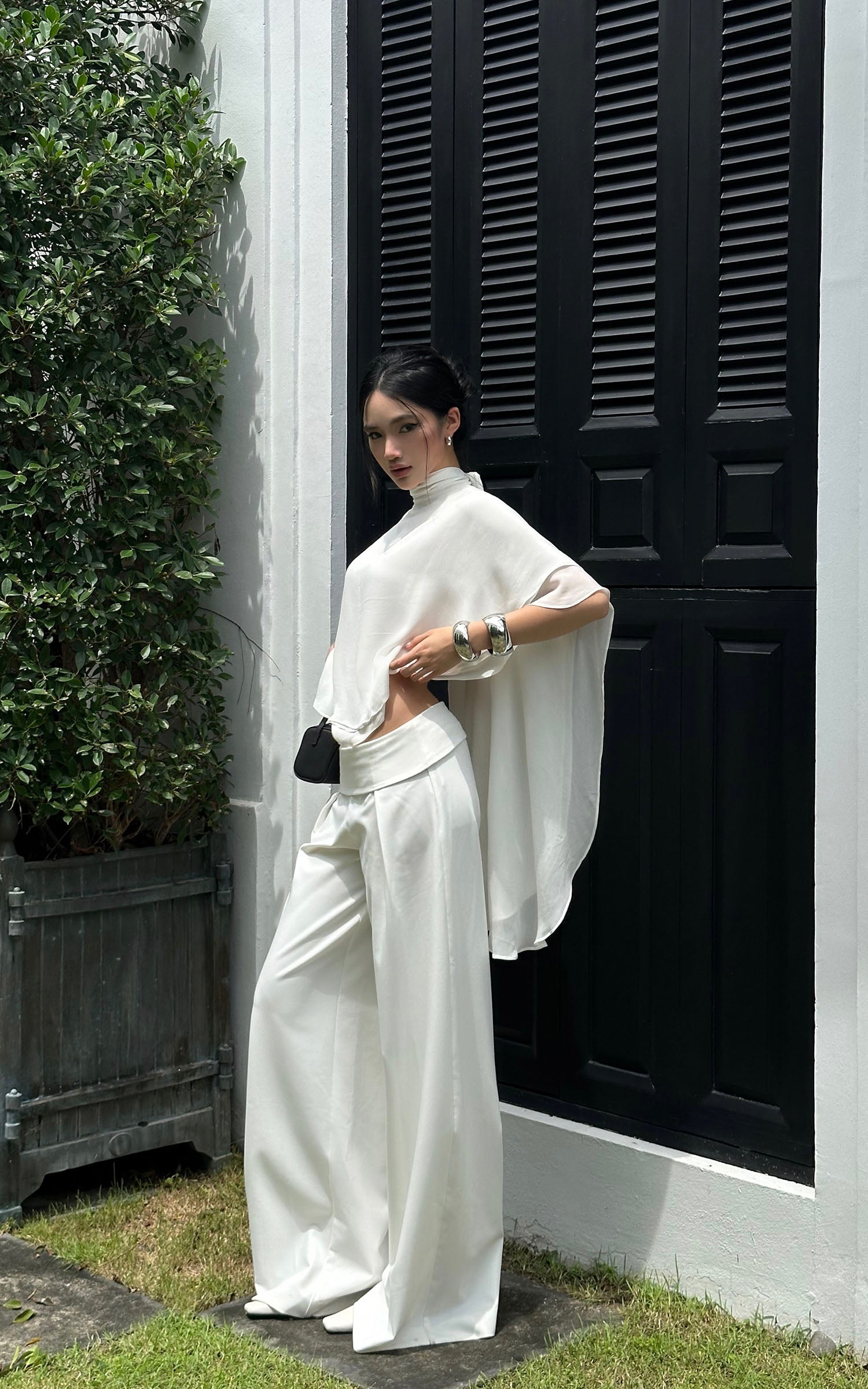 ROVENTE Draped Layered Cape Blouse - PINKPARKS