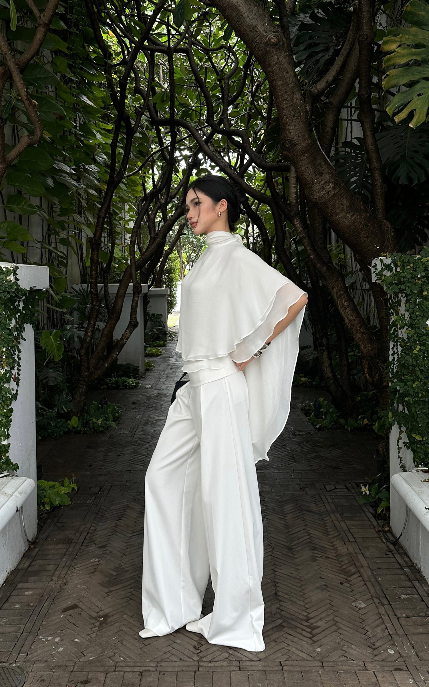 ROVENTE Draped Layered Cape Blouse - PINKPARKS