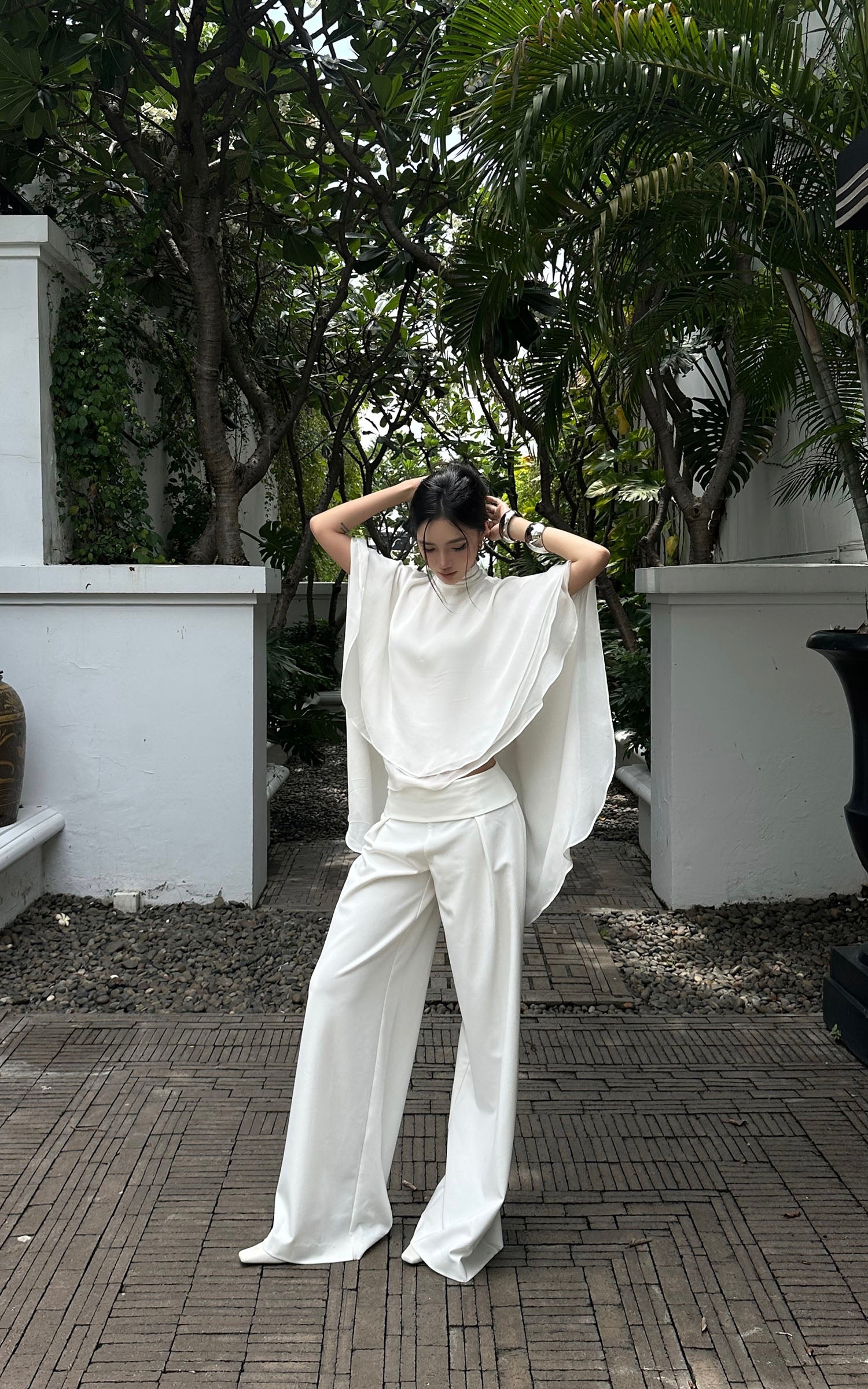 ROVENTE Draped Layered Cape Blouse - PINKPARKS