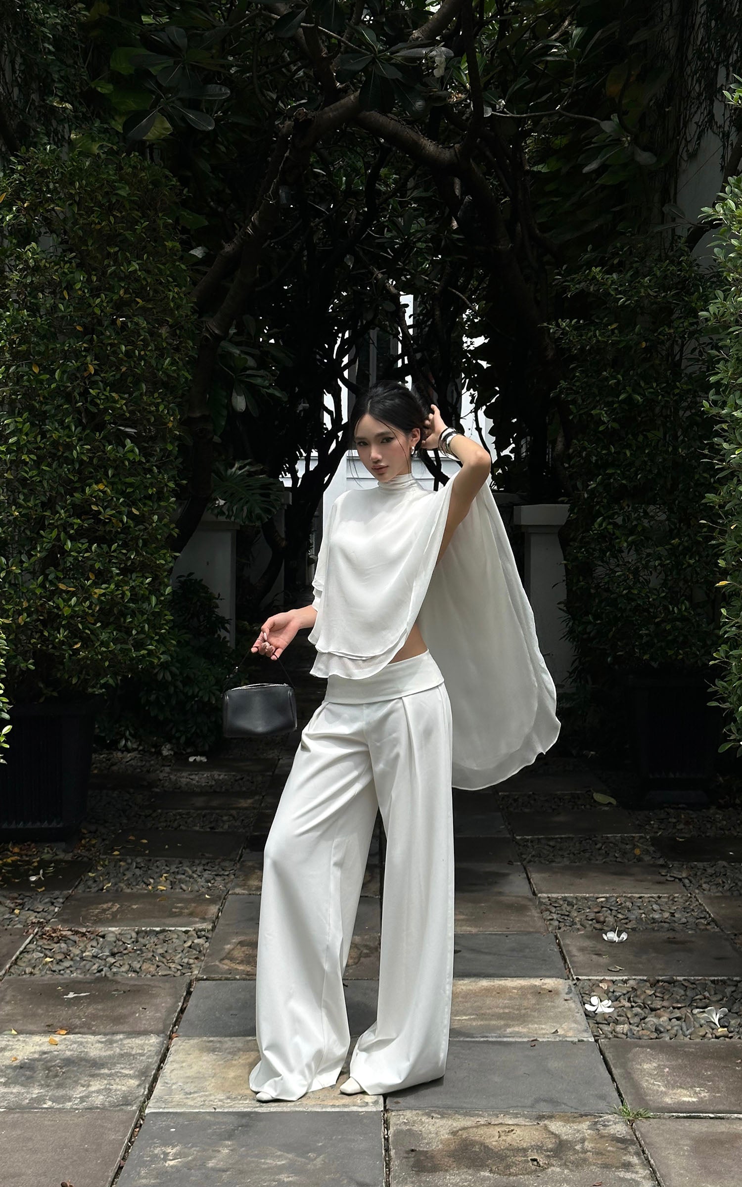 ROVENTE Draped Layered Cape Blouse - PINKPARKS