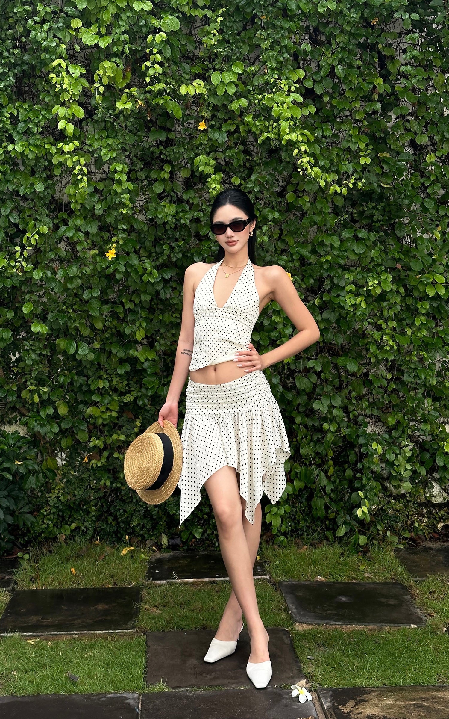 ROVENTE Polka Dot Halter Top &amp; Skirt Set - PINKPARKS